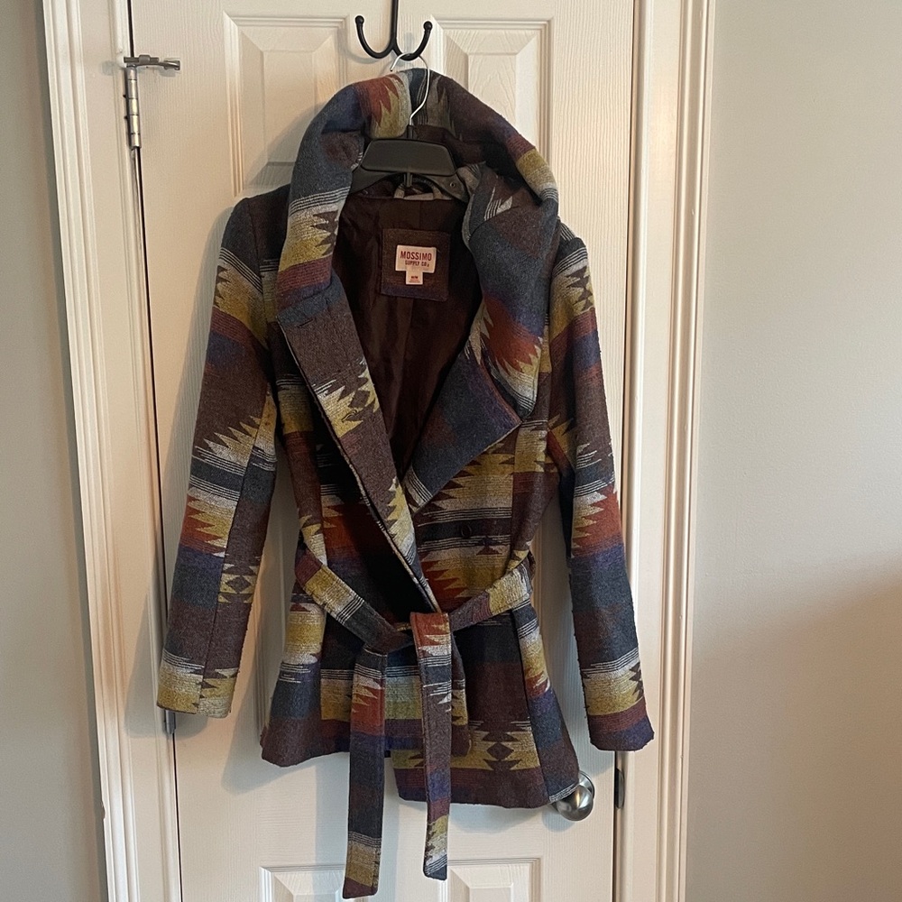 Mossimo Belted Aztec Print Coat - Multicolor